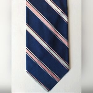 CREMIEUX 100% Silk men’s neck tie navy blue white pink stripes preppy coastal